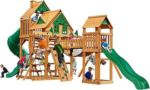 Gorilla Playsets Pioneer Peak Treehouse Wooden Swing Set with Tire Swing, and Clatter Bridge and Tower - Image 4