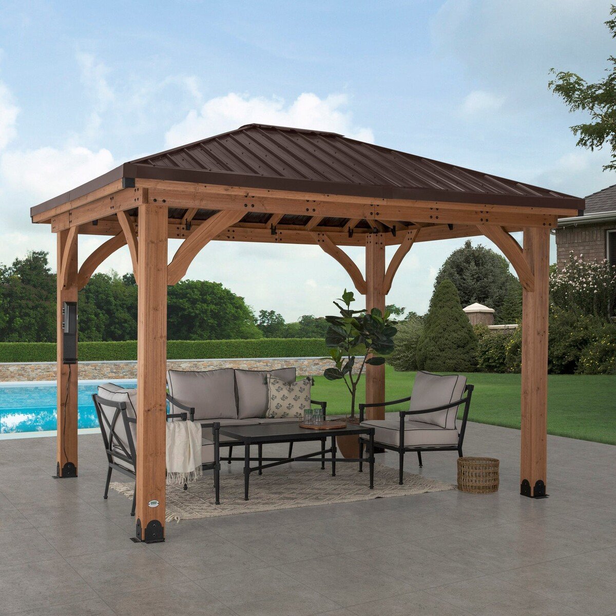 Backyard Discovery Barrington 12x10 Cedar Gazebo with Steel Roof