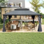 Domi Galvanized Steel Hardtop Gazebo with Resin Roof & Gutters - Dark Gray