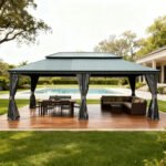 Domi Galvanized Steel Hardtop Gazebo with Resin Roof & Gutters - Dark Gray