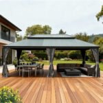 Domi Galvanized Steel Hardtop Gazebo with Resin Roof & Gutters - Dark Gray