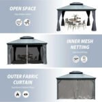 Domi Galvanized Steel Hardtop Gazebo with Resin Roof & Gutters - Dark Gray