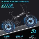 Folding Ebikes for Adults Ridstar 750W Motor 48V 14AH Removable Battery 20 X 4.0 Fat Tire Shimano 7-Speed 19.8MPH Electric Bike