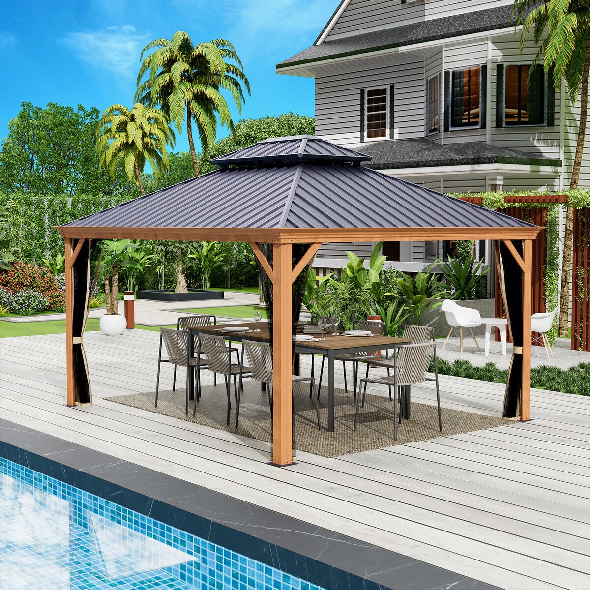 Kozyard Apollo 12' x 14' Hardtop Gazebo with Galvanized Steel Double Roof & Netting