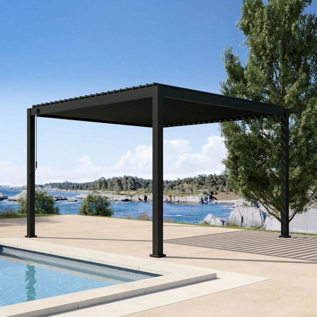 Mirador 111DA 13' x 13' Louvered Pergola - Charcoal