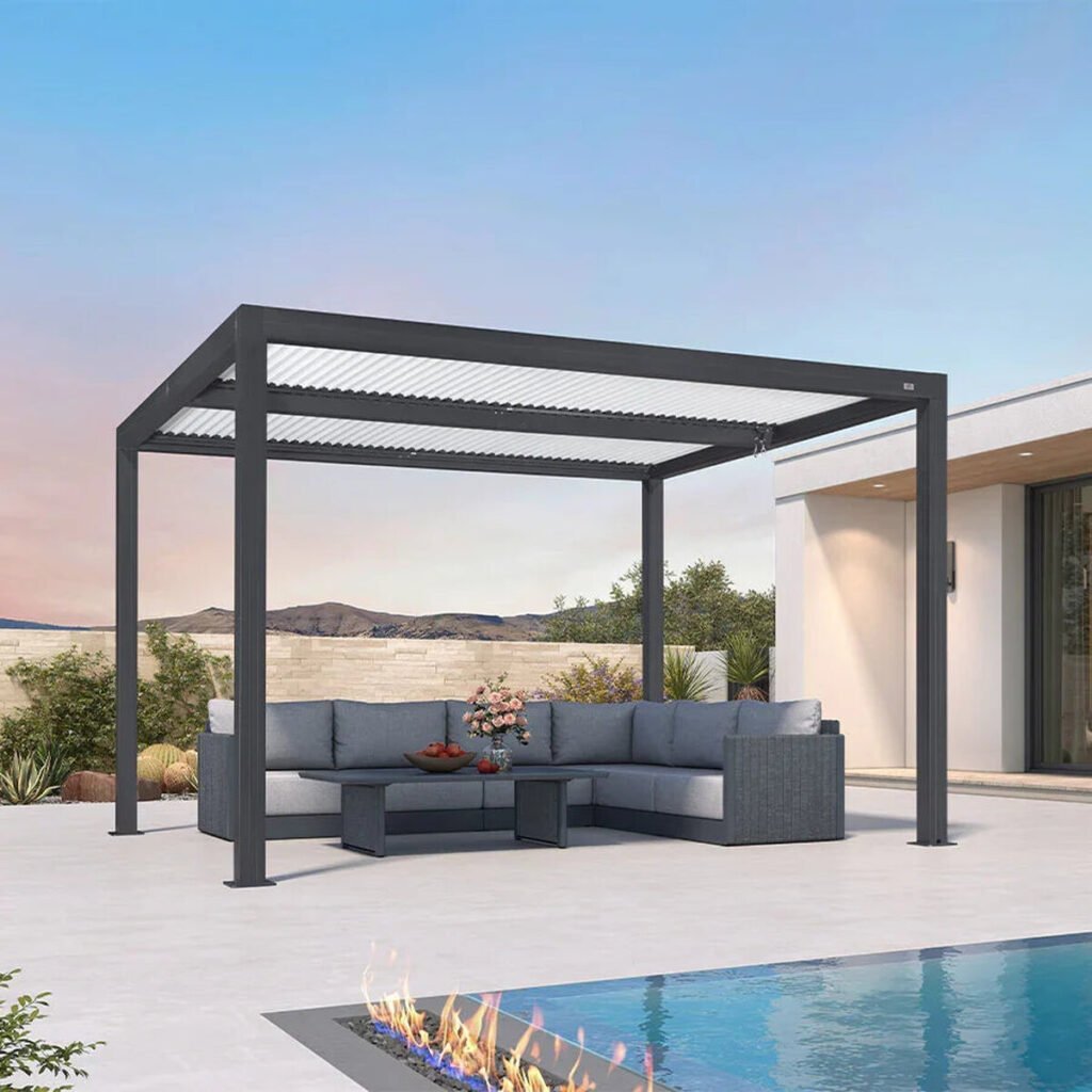 Purple Leaf Athena Louvered Pergola - Grey Frame, White Roof