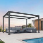 Purple Leaf Athena Louvered Pergola - Grey Frame, White Roof