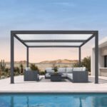 Purple Leaf Athena Louvered Pergola - Grey Frame, White Roof