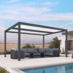 Purple Leaf Athena Louvered Pergola - Grey Frame, White Roof