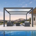 Purple Leaf Athena Louvered Pergola - Grey Frame, White Roof