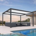 Purple Leaf Athena Louvered Pergola - Grey Frame, White Roof