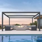 Purple Leaf Athena Louvered Pergola - Grey Frame, White Roof