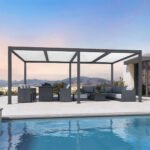 Purple Leaf Athena Louvered Pergola - Grey Frame, White Roof