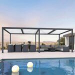 Purple Leaf Athena Louvered Pergola - Grey Frame, White Roof