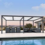 Purple Leaf Athena Louvered Pergola - Grey Frame, White Roof