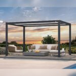 Purple Leaf Athena Louvered Pergola - Grey Frame, White Roof