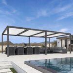 Purple Leaf Athena Louvered Pergola - Grey Frame, White Roof