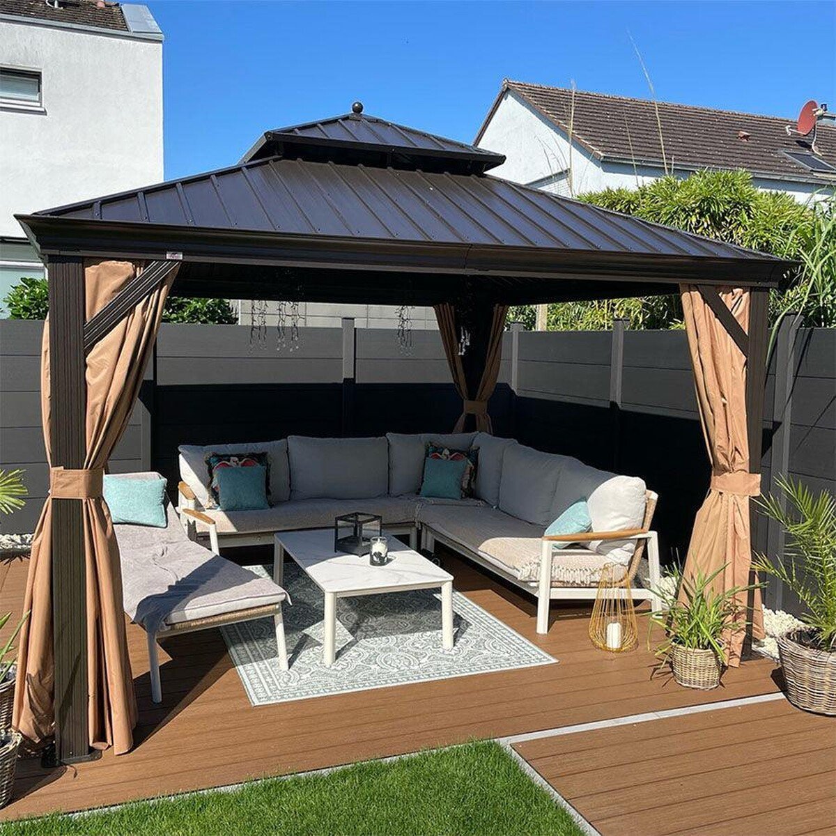 Purple Leaf Bronze Hardtop Gazebo with Double Roof & Support Rod