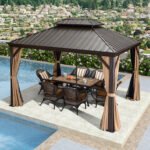 Purple Leaf Bronze Hardtop Gazebo with Double Roof & Support Rod