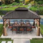 Purple Leaf Bronze Hardtop Gazebo with Double Roof & Support Rod