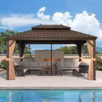 Purple Leaf Bronze Hardtop Gazebo with Double Roof & Support Rod