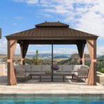 Purple Leaf Bronze Hardtop Gazebo with Double Roof & Support Rod