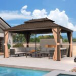 Purple Leaf Bronze Hardtop Gazebo with Double Roof & Support Rod