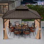 Purple Leaf Bronze Hardtop Gazebo with Double Roof & Support Rod
