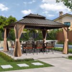 Purple Leaf Bronze Hardtop Gazebo with Double Roof & Support Rod