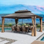 Purple Leaf Bronze Hardtop Gazebo with Double Roof & Support Rod