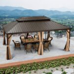 Purple Leaf Bronze Hardtop Gazebo with Double Roof & Support Rod