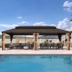 Purple Leaf Bronze Hardtop Gazebo with Double Roof & Support Rod