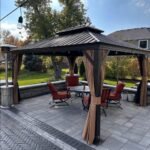 Purple Leaf Bronze Hardtop Gazebo with Double Roof & Support Rod