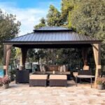 Purple Leaf Bronze Hardtop Gazebo with Double Roof & Support Rod