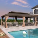 Purple Leaf Bronze Hardtop Gazebo with Double Roof & Support Rod