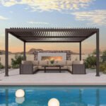 Purple Leaf Caesar Louvered Pergola with Adjustable Roof - Bronze