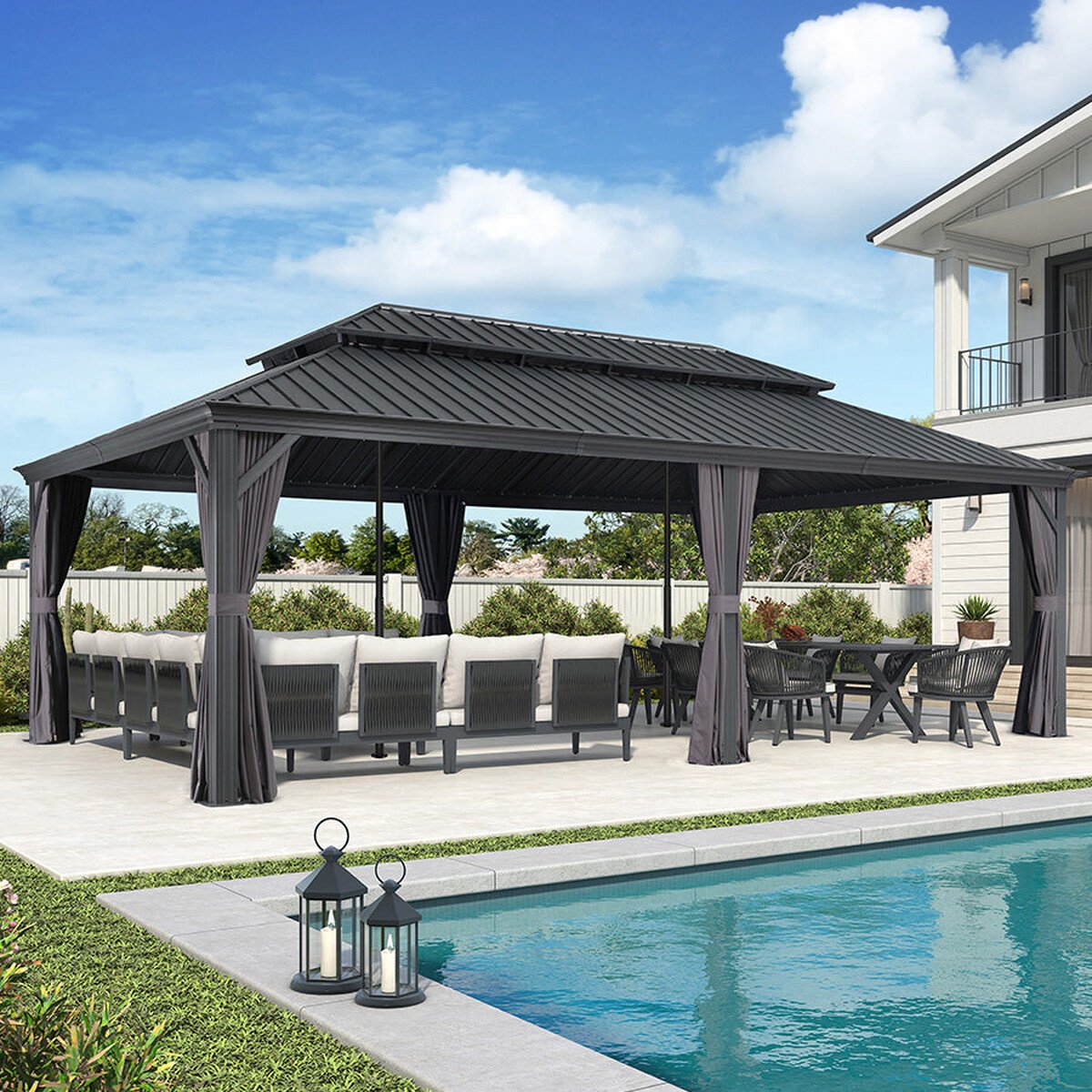 Purple Leaf Grey Hardtop Gazebo with Galvanized Steel Roof & Support Rod