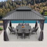 Purple Leaf Grey Hardtop Gazebo with Galvanized Steel Roof & Support Rod