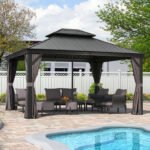 Purple Leaf Grey Hardtop Gazebo with Galvanized Steel Roof & Support Rod