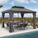 Purple Leaf Grey Hardtop Gazebo with Galvanized Steel Roof & Support Rod