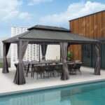 Purple Leaf Grey Hardtop Gazebo with Galvanized Steel Roof & Support Rod