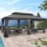 Purple Leaf Grey Hardtop Gazebo with Galvanized Steel Roof & Support Rod