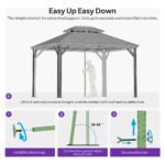 Purple Leaf Grey Hardtop Gazebo with Galvanized Steel Roof & Support Rod