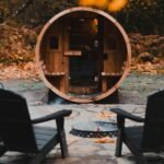 Redwood Outdoors 6 Person Barrel Outdoor Sauna with Porch