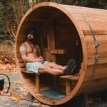 Redwood Outdoors 6 Person Barrel Outdoor Sauna with Porch
