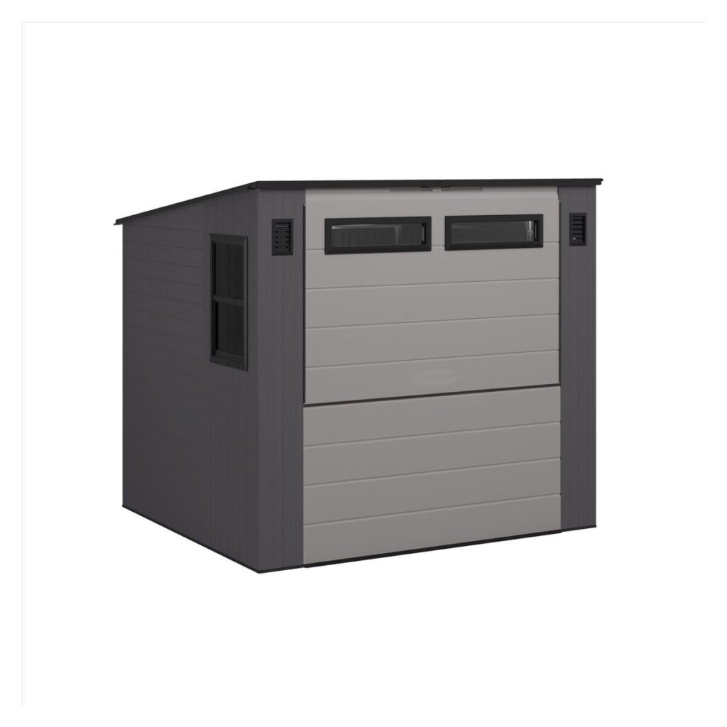 Suncast Cabana Entertainment Shed 8 ft. x 7 ft. Resin Standard Pent Storage Shed with Floor Kit