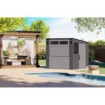 Suncast Cabana Entertainment Shed 8 ft. x 7 ft. Resin Standard Pent Storage Shed with Floor Kit