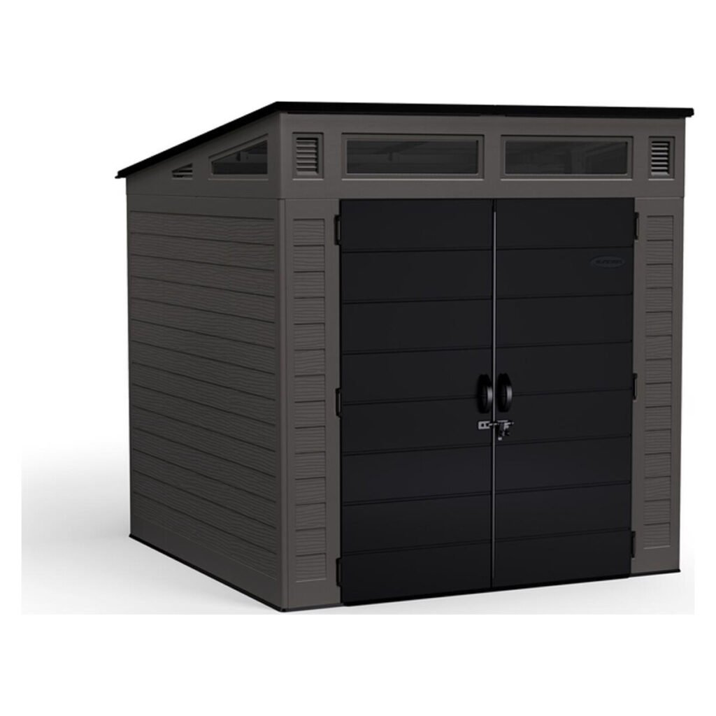 Suncast Modernist 7 ft. x 7 ft. Resin Vertical Pent Storage Shed with Floor Kit