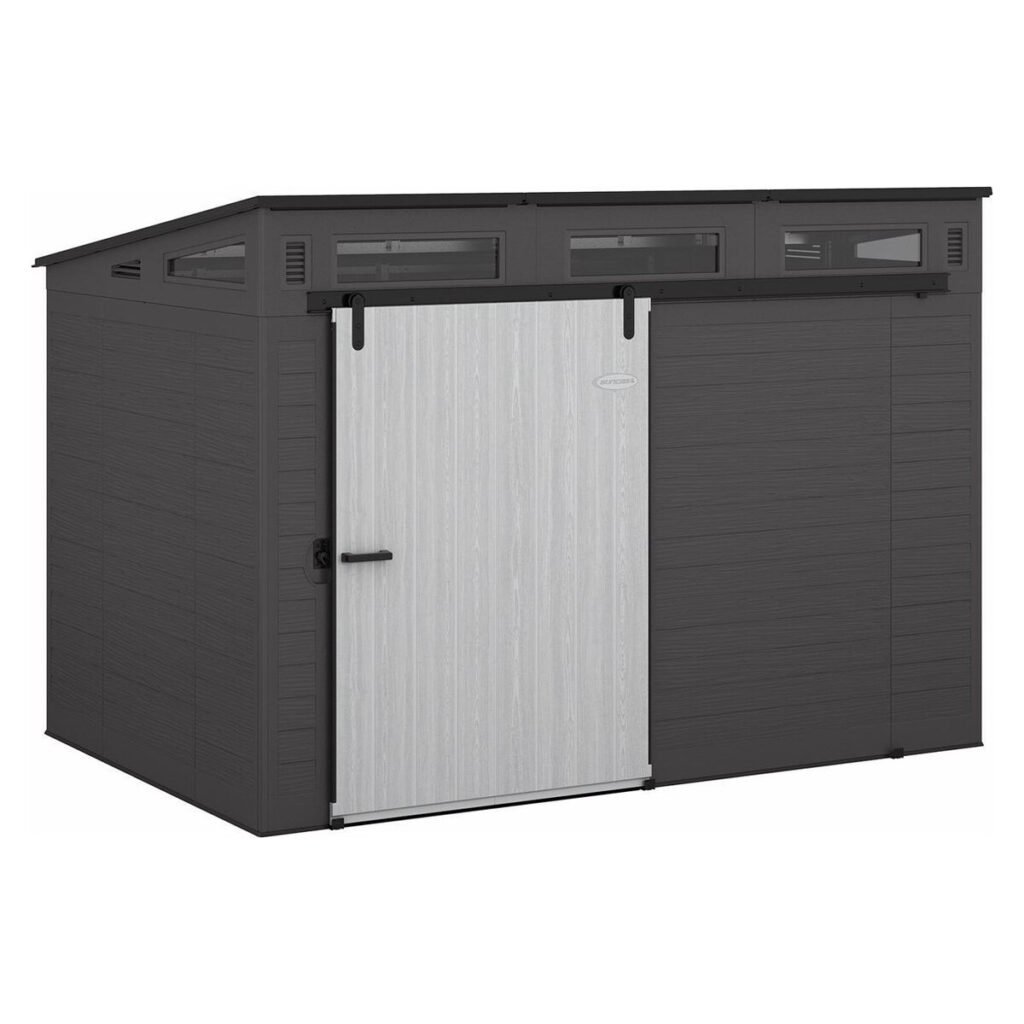 Suncast Modernist Barn Door 10 ft. x 7 ft. Resin Horizontal Barn Storage Shed with Floor Kit
