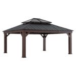 Sunjoy Fenwick Hardtop Gazebo with Wood-Grain Aluminum Frame